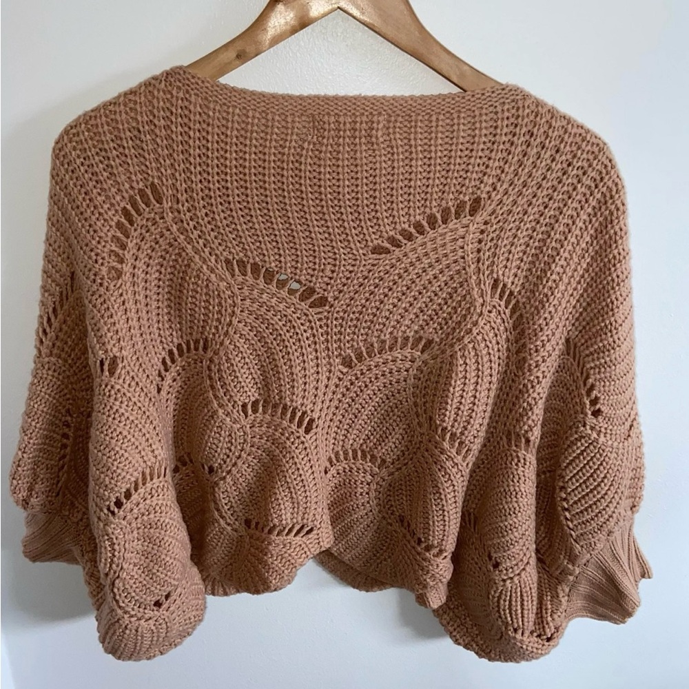 Elodie Cropped Oversized Scalloped Hem Crochet Bat Wing Sweater M Dusty Pink - Picture 4 of 10